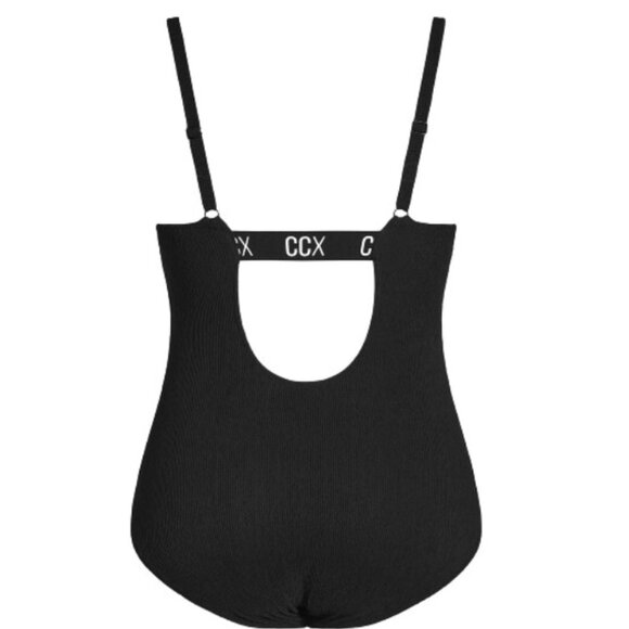 City Chic Black Ribbed One Piece Swimsuit- Size 18W - New with tags! - Picture 4 of 8